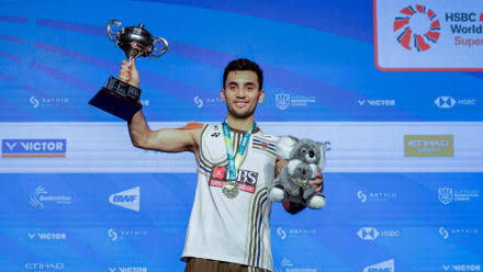 Lakshya Sen wins men’s singles title at Syed Modi India International 2025.