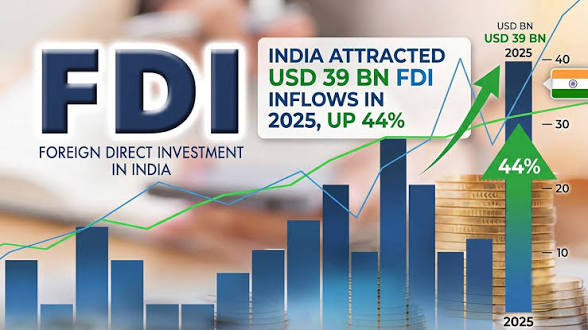UN Report: FDI Inflows to India Surged by 44% to <span style="background-color:#fff9c4;font-weight:bold;">$39 Billion in 2025</span>.