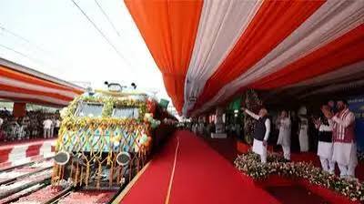 <b>Prime Minister Narendra Modi</b> flags off India's first <b>hydrogen train</b>.